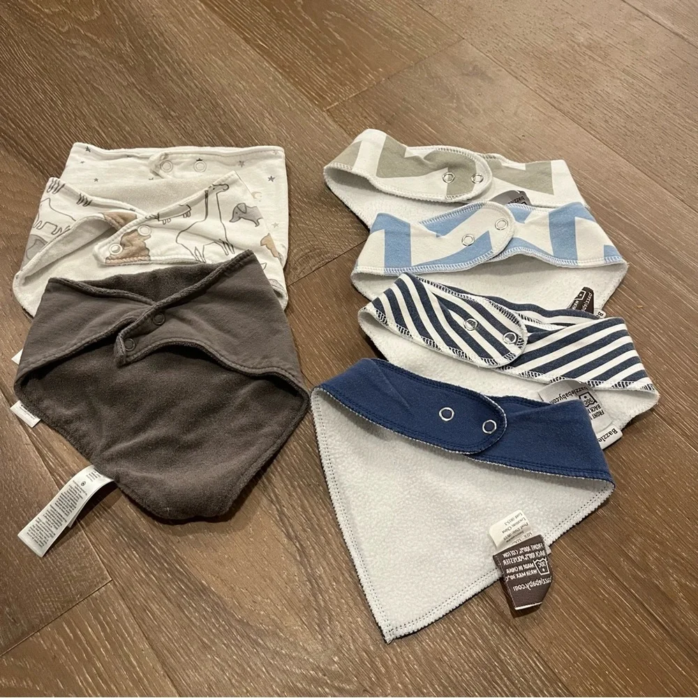 Baby Bandana Bib Set of 7 Gray Blue White